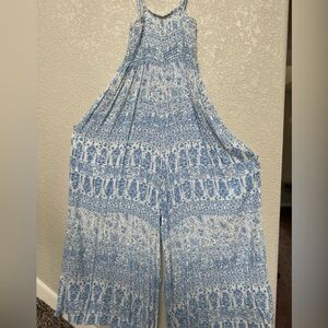 Billabong Blue Printed Wide-Leg Jumpsuit